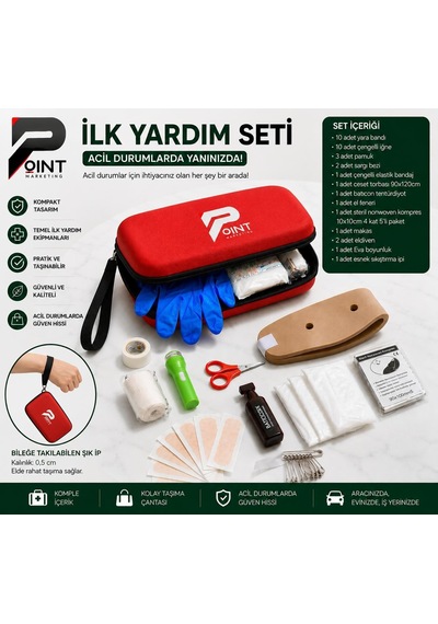 Araç İlk Yardım Seti Trafik Kanununa Uygun Tam Donanımlı İlk Yardım Çantası Kırmızı Acil Durum Seti