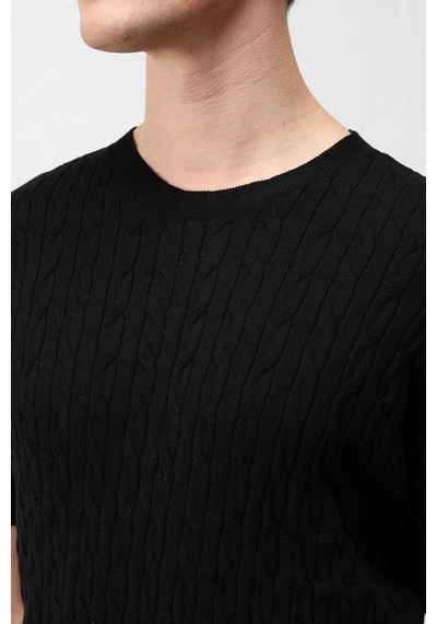 Antioch Pamuklu Burgu Örgü Erkek Triko T-shirt Siyah