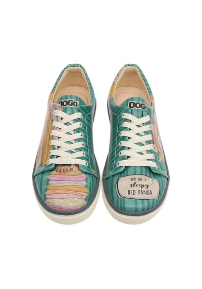 Kadın Vegan Deri Yeşil Sneakers - You Are A Sleepy Red Panda Tasarım Çok Renkli