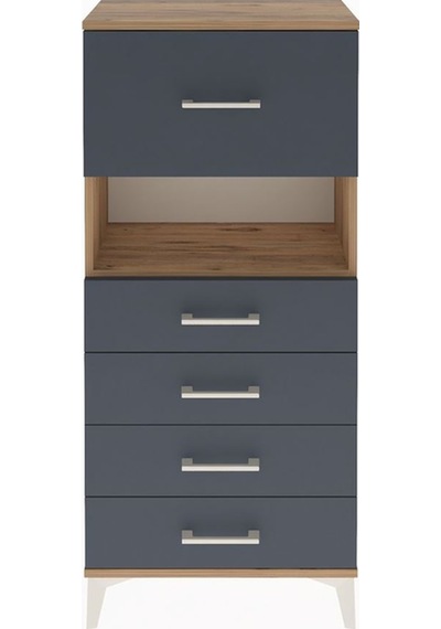 Arges Dolap Tek Raflı 5 Çekmeceli 60x30x134 Çam-antrasit Atlas Çam