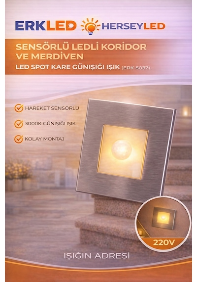 Sensörlü Ledli Koridor Ve Merdiven Led Spot Kare Günışığı Gün Işığı