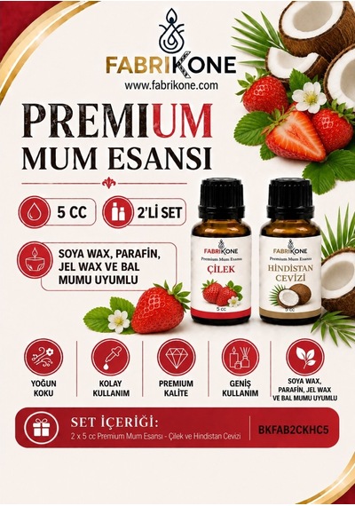 Premium Mum Esansı 5 Cc 2'li Set - Çilek, Hindistan Cevizi - Soya Wax, Parafin, Jel Wax Ve Bal Mumu Uyumlu Bkfab2ckhc5 Karışık