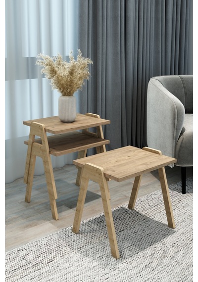 Atlantik Çam Modern 3'lü Zigon Sehpa Takımı - Fonksiyonel Salon Sehpası Diğer
