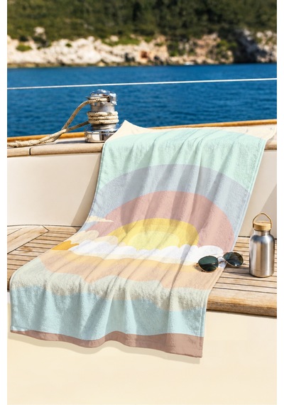 Gün Batımı Deniz Manzaralı Plaj Havlusu - Bohem Pastel Renkli Hızlı Kuruyan Mikrofiber Havlu Serin Melisa