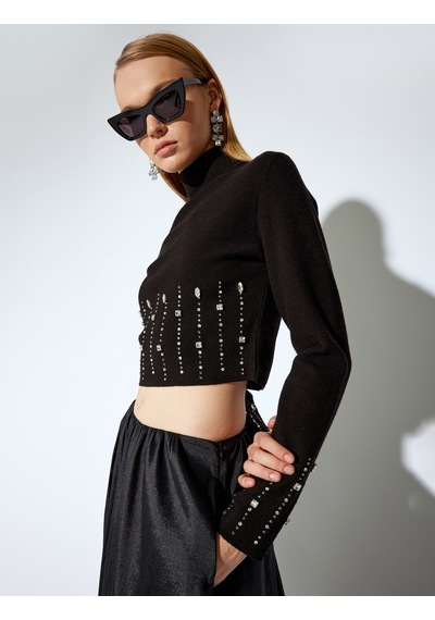 Koton Koton X Melis Ağazat - Uzun Kollu Boğazlı Taşlı Crop Triko Kazak Siyah 5wak90681ht Siyah Koton Koton X Melis Ağazat - Uzun Kollu Boğazlı Taşlı Crop Triko Kazak Siyah 5wak90681ht Siyah