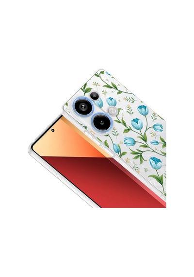 Xiaomi Redmi Note 13 Pro 4g Kılıf Çiçek Ve Fiyonk Desenli Kamera Yükseltili Mobilefix Premium Mavi