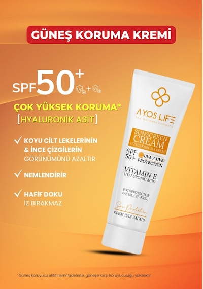 Ayos Life Leke Karşıtı Yüksek Korumalı Yüz ve Vücut Güneş Kremi SPF50+ 100 ML
