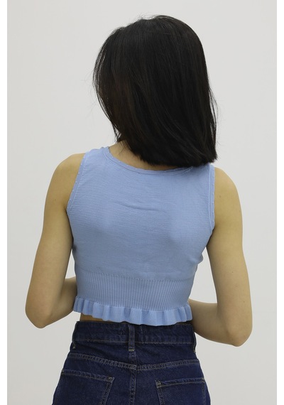 Modi Bel Lastikli Triko Bluz Mavi - P-019708 Açık Mavi