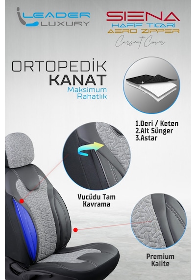 Renault Kangoo E-tech 2+1 Deri Detaylı Oto Koltuk Kılıfı Ön Arka Set Siyah Füme Siena Model Fs