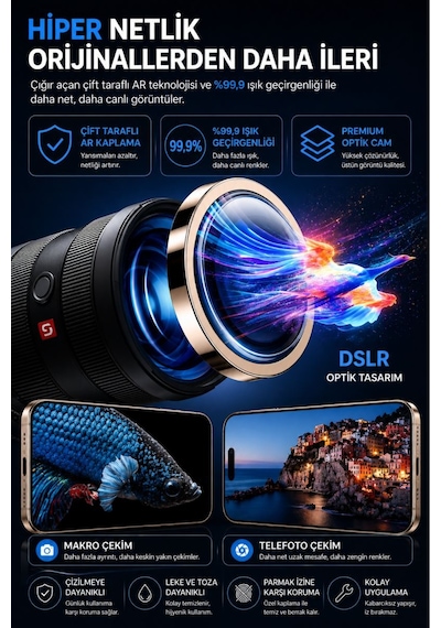 Apple iPhone Uyumlu  14 Pro / 14 Promax Altın Metal Kamera Lens Koruyucu Safir Cam Ultra Net Hd