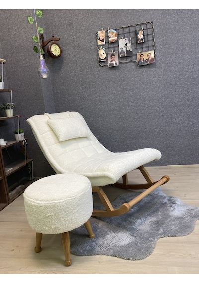 Asedia Miskin Naturel Teddy Krem Sallanan Sandalye Dinlenme Koltuğu