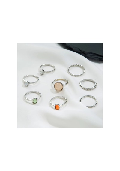 Bliss Silver Gümüş Renk Kristal Taşlı Şık Modern Bohem 8 Parça Yüzük Seti -14 Şubat Sevgiliye Hediye