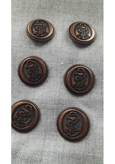 Antık Bakır Metal Düğme 20 Mm 6 Adet
