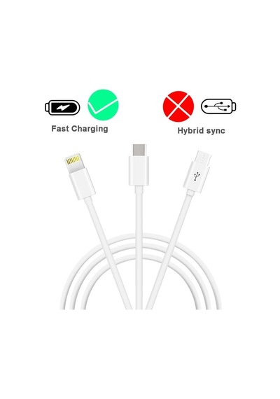 5103 Micro Usb Type C Lightnin Usb Data Şarj Kablosu, Beyaz