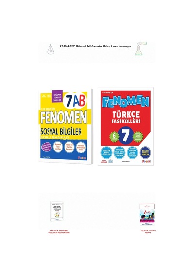 2026-2027 Fenomen 7. Sınıf 2 Kitap Seti - Sosyal Bilgiler A-b, Türkçe Fasikülleri