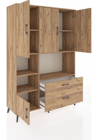 Hyperion Dolap 7 Raflı 2 Çekmeceli 5 Kapaklı 132x44x195 Çam-çam/çam Atlas Çam/atlas Çam
