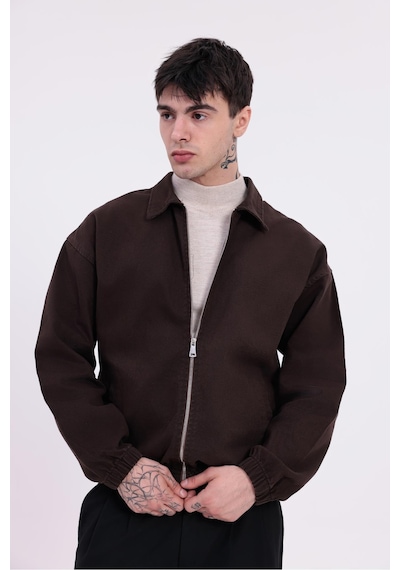 Erkek Gabardin Kumaş Fermuarlı Oversize Beli Lastikli Mevsimlik Ceket-265 Kiremit
