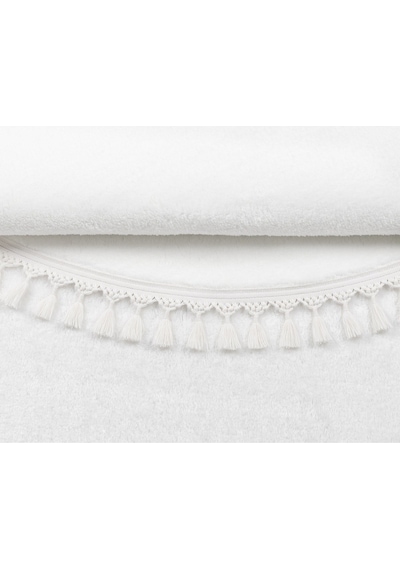 Vl Yuvarlak Comfort Ponpon Saçaklı Peluş Beyaz