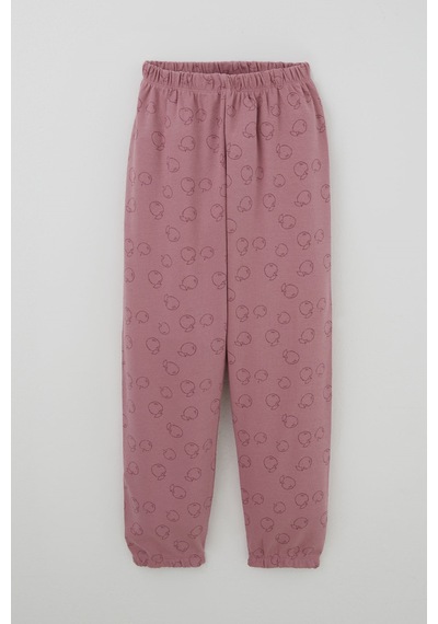 Breeze Kız Çocuk Pijama Takımı Elma Desenli Beli Paçası Lastikli 4-8 Yaş, Gülkurusu
