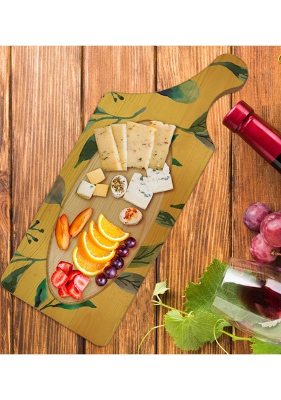 Bk Gift Yapraklar Tasarımlı Dikdörtgen Şeklinde Doğal Ahşap Servis Ve Sunum Tabağı Model 4
