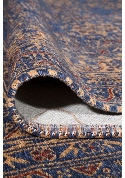 Mavi Renkli Afgan Tarzı Altı Kaymaz Yıkanabilir Şönil Kilim-598