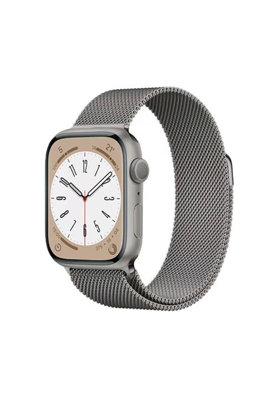 Apple Uyumlu Watch  7/8/9 41mm Kordon Metal Örgü İşlemeli Mıknatıslı Kordon