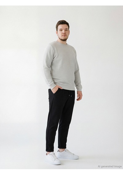 Lcw Eco Gri Bisiklet Yaka Uzun Kollu Dokulu Erkek Sweatshirt