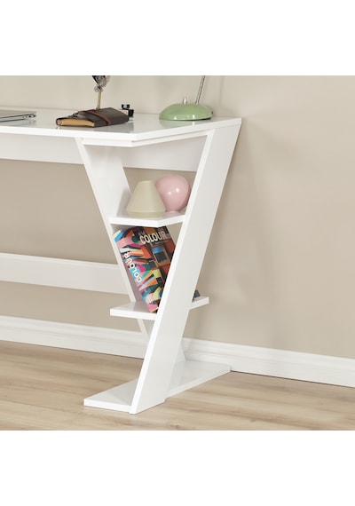 Pasific Home Lungo Raflı Çalışma Masası, Ofis Masası, 60X140 Cm, Parlak Beyaz