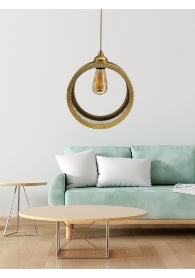 Eskitme Gold Endüstriyel Metal Hasır Tel Dairesel Model Hol Mutfak Tekli Sarkıt Avize Aydınlatma Çok Renkli