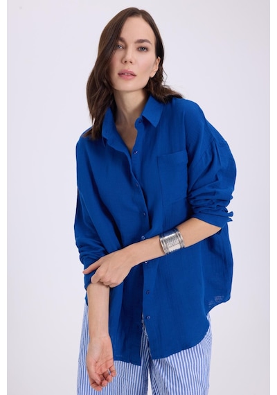 Tudors Kadın Oversize Geniş Kesim %100 Pamuk Müslin Kumaş Uzun Kollu Cepli Dokulu Saks Mavi Gömlek-37925 Saks Mavi Tudors Kadın Oversize Geniş Kesim %100 Pamuk Müslin Kumaş Uzun Kollu Cepli Dokulu Saks Mavi Gömlek-37925 Saks Mavi