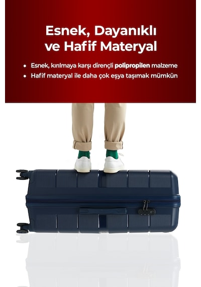 Cotpoly Home Olimpos Pp Polipropilen Kırılmaz Orta Boy Valiz 360 Döner Sessiz Tekerlekli Lacivert