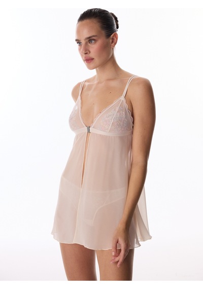 Penti Bej Front Opening Broderie Babydoll