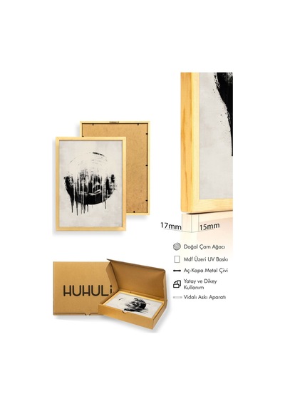 Huhuli Ahşap Çerçeveli Wabi Sabi Koleksiyon Tablo Huhu735