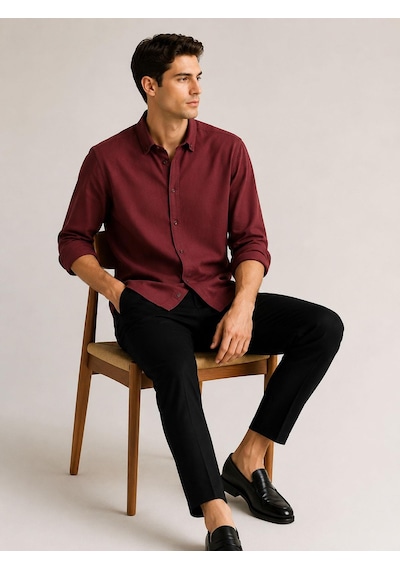 Classics Men Plus Barkod Uzun Kol Slim Fit Erkek Esnek Gömlek - 7682 Bordo Classics Men Plus Barkod Uzun Kol Slim Fit Erkek Esnek Gömlek - 7682 Bordo