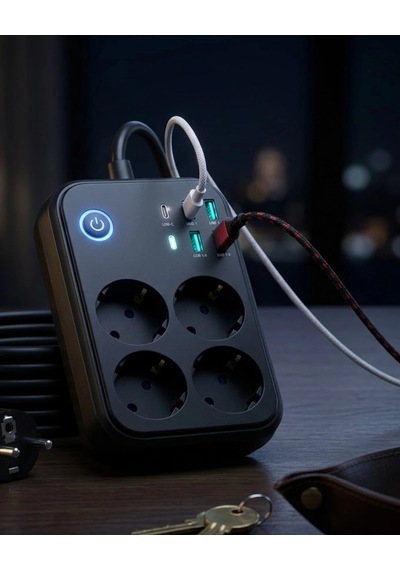Mey İthalat Akım Korumalı Uzatma Prizi 4 Usb 2 Type C Dayanıklı Ve Güvenli Tasarım Standart