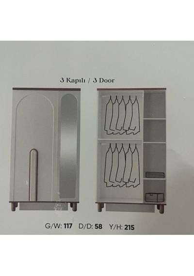 Kosova Mdf 3 Kapılı Dolap