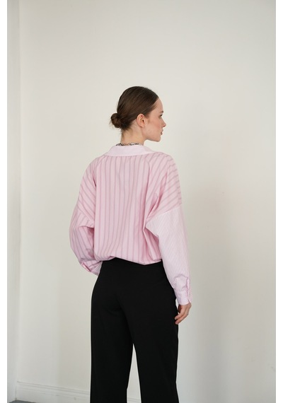 Verymoda Yakadan Etek Ucuna Capraz Dikim Gömlek F2094 Pembe Pembe