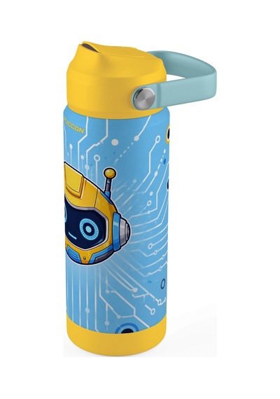 Puccon 540 Ml Robot Baskılı Sarı Erkek Çocuk Pipetli Çelik Termos Matara/suluk - 60066