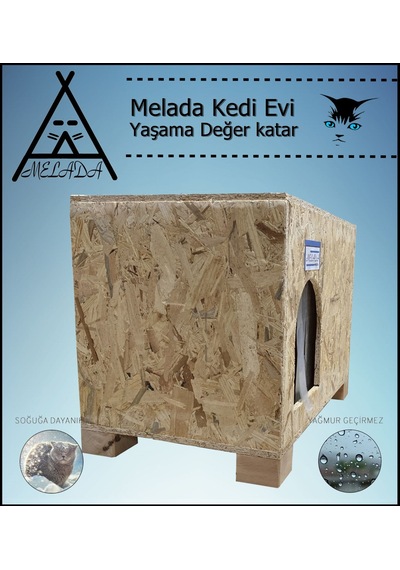 Melada Kedi Evi Dış Ortam Uygun Ahşap Kedi Evi Osb 61x41x36 Cm