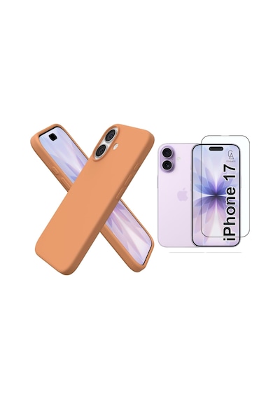 Apple Uyumlu iPhone 17 Içi Kadife Lansman Kılıf Ve 5d Tam Kaplayan Cam Ekran Koruyucu Turuncu