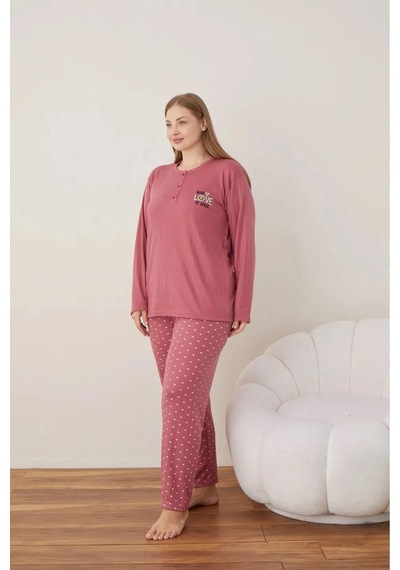 Boyraz Lindros Kadın Pamuklu Düğme Yaka Raporlu İnterlok Battal Pijama Takımı 05121 - 1 Adet Gülkurusu Boyraz Lindros Kadın Pamuklu Düğme Yaka Raporlu İnterlok Battal Pijama Takımı 05121 - 1 Adet Gülkurusu