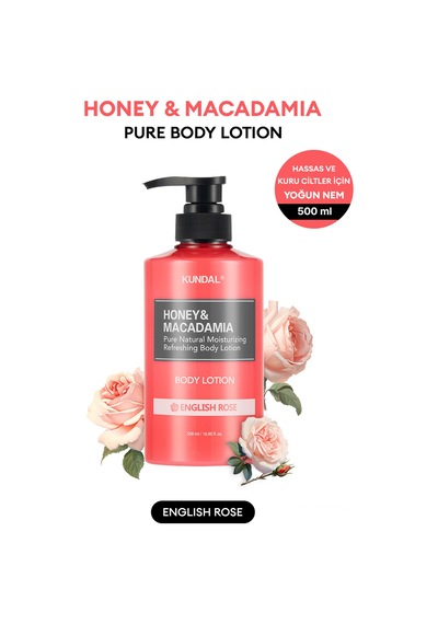 Nemlendirici Ve Besleyici Vücut Losyonu Kundal Honey & Macadamia Pure Body Lotion 500ml English Rose