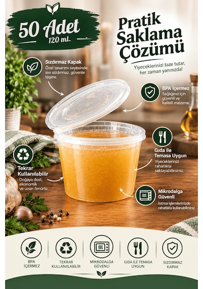 50 Adet 120 Ml Sızdırmaz Mini Saklama Kabı Sosluk Buzluk Kabı Mıt1369 Şeffaf