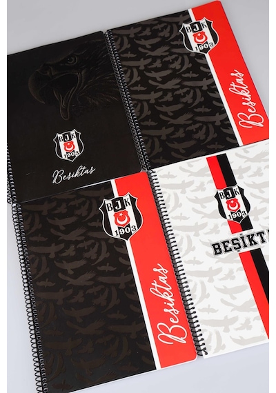 "dekomus Cep Defteri Hediyeli" Lisanslı Beşiktaş Spırallı 2 Adet Kareli Ve 2 Adet Çizgili A4 Karton Kapak 72 Yaprak Defter Seti