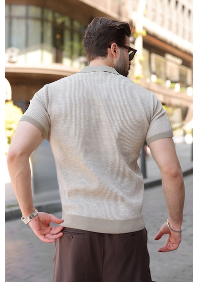 Madmext Kum Rengi Polo Yaka Regular Fit Erkek Triko Tişört E7496