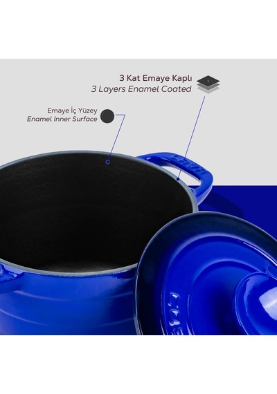 Döküm Yuvarlak Tencere Döküm Demir Kapak Experience Serisi Çap Ø 23cm Mavi Belirtilmemiş
