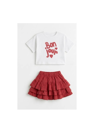 Poala Kids Bonjour Crop Etekli Takım Kırmızı