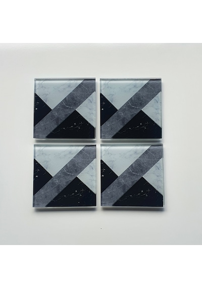 Decorita Cam Bardak Altlığı Hibrit Mermer 4'lü Takım 10 x 10 CM Çok Renkli