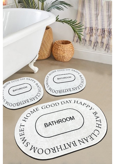 Baindos 3'lü Banyo Paspas Seti Ekru , Kaymaz Tabanlı Klozet Takımı Ekru