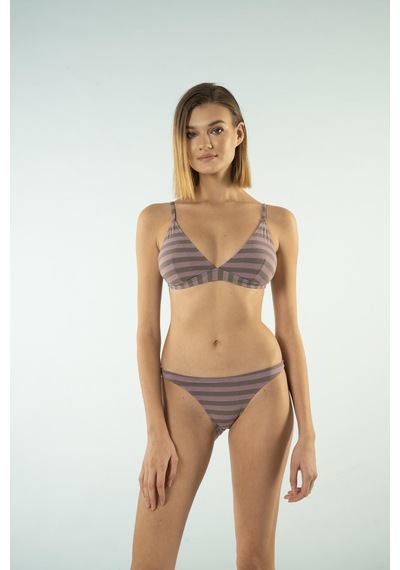 Estiva Bantlı Toparlayıcı Üçgen Bikini Takımı - Çizgili Mürdüm
